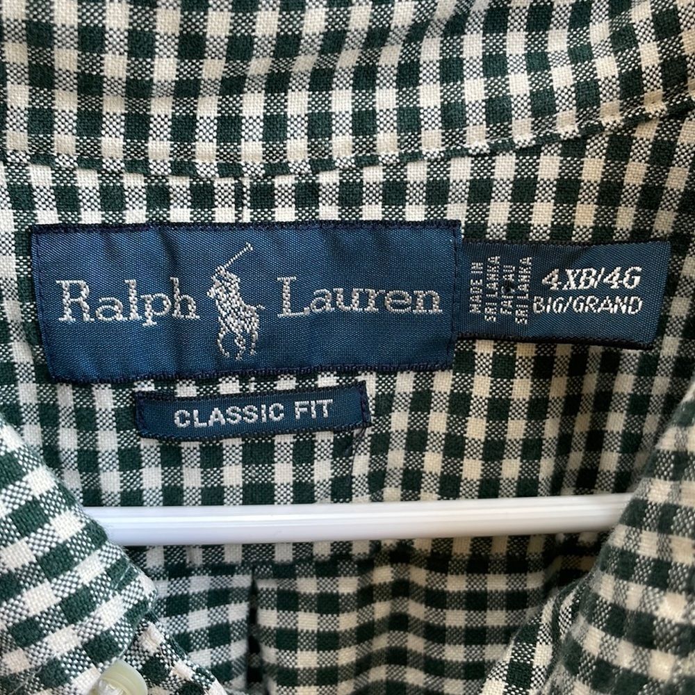 RALPH LAUREN CLASSIC FIT GREEN AND‎ WHITE GINGHAM SHIRT - Picture 6 of 6